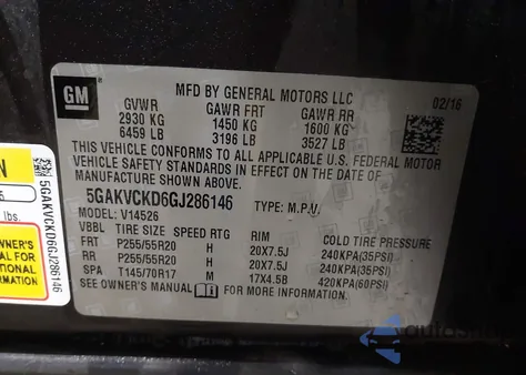 2016 Buick Enclave Premium from USA, damaged, VIN 5GAKVCKD6GJ286146